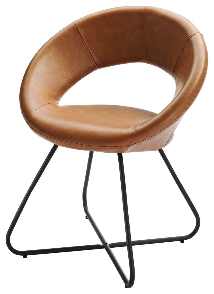 Dining Chair, Set of 2, Tan Black, Vegan Leather, Modern, Bistro Hospitality