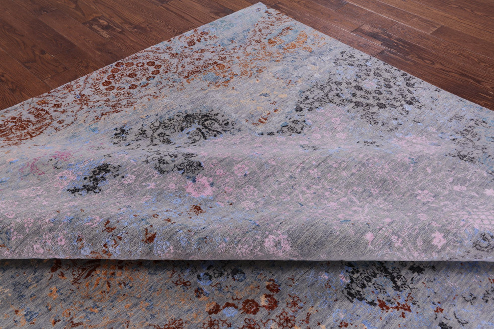 9' 1" X 12' 6" Modern Hand Knotted Wool and Silk Rug Q7074