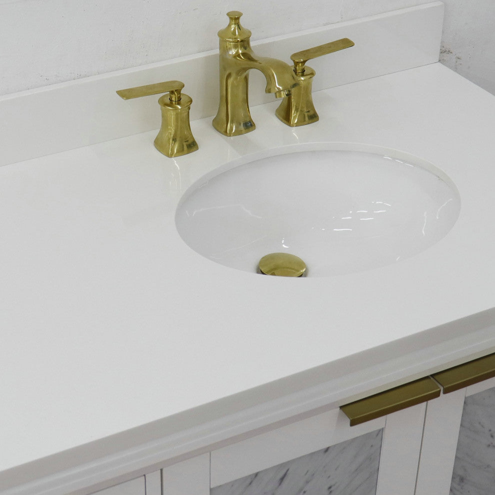 43" Single Vanity, White Finish With White Engineered Stone Top