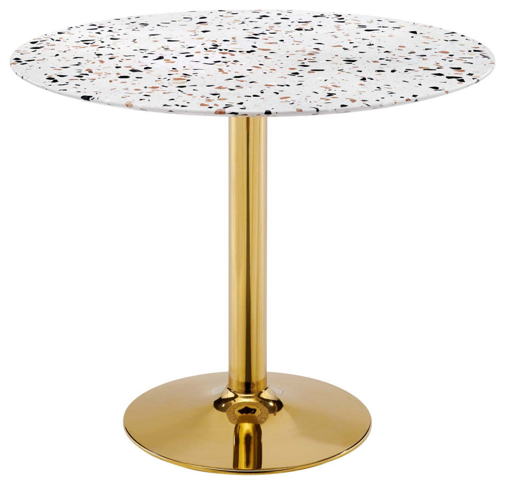 36" Dining Table, Round, White Gold, Metal, Modern Cafe Bistro Hospitality