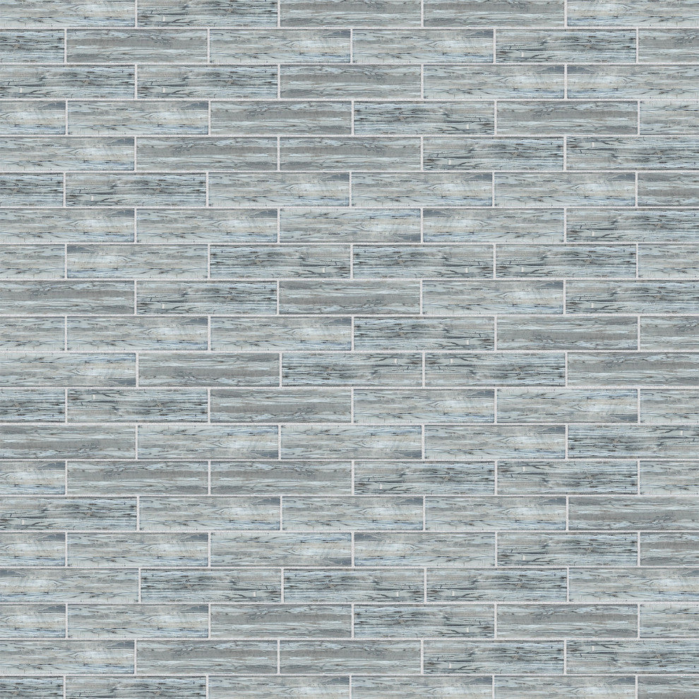 Sonnagh 3"x12" Laminated Glass Mosaic Wall Tile, Wood Grain, Box of 40