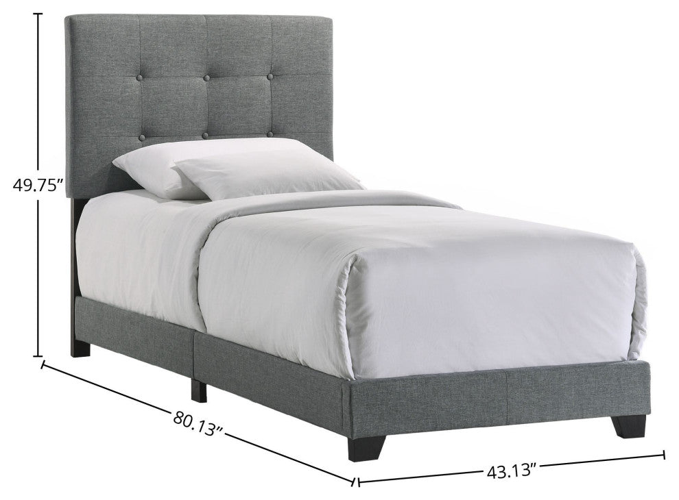Kent Upholstered Platform Bed, Addyson Gunmetal Fabric, Twin
