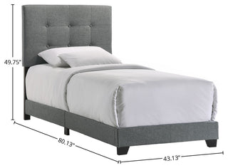 Kent Upholstered Platform Bed, Addyson Gunmetal Fabric, Twin