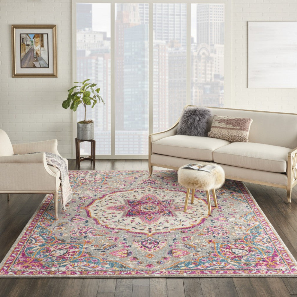 8'' X 10'' Pink And Gray Power Loom Area Rug