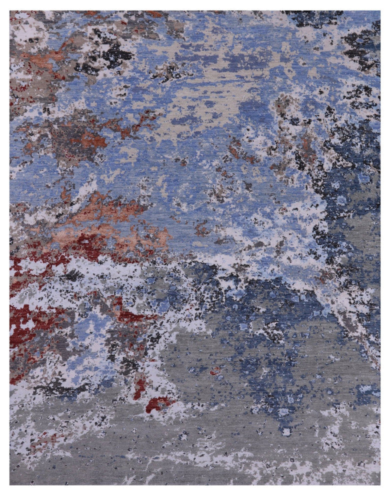 8' 0" X 10' 2" Hand Knotted Abstract Wool and Silk Rug Q8883
