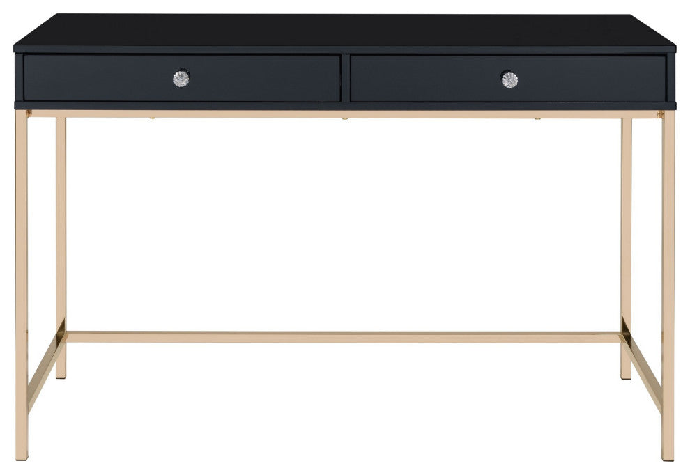 Benzara BM251199 Writing Desk With 2 Storage Compartments, Black and Gold
