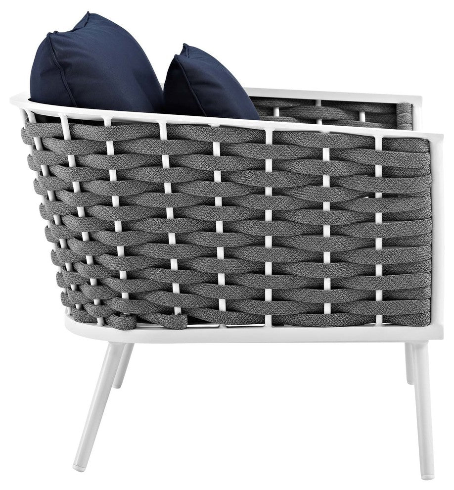 White Navy Stance 3 Piece Outdoor Patio Aluminum Sectional Sofa Set