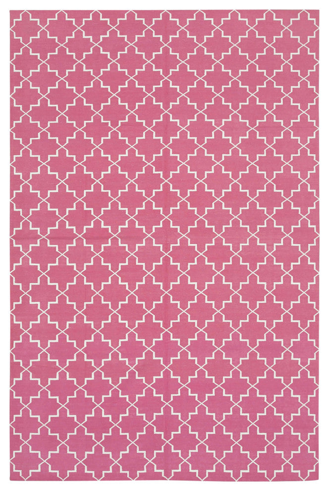 Rug N Carpet - Handmade Wool 6' 0'' x 9' 1'' Geometric Dhurrie Kilim Rug