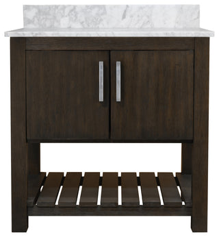 30" Vanity with Carrara White Marble Counter and BackSplash, Chrome, Without Mirror