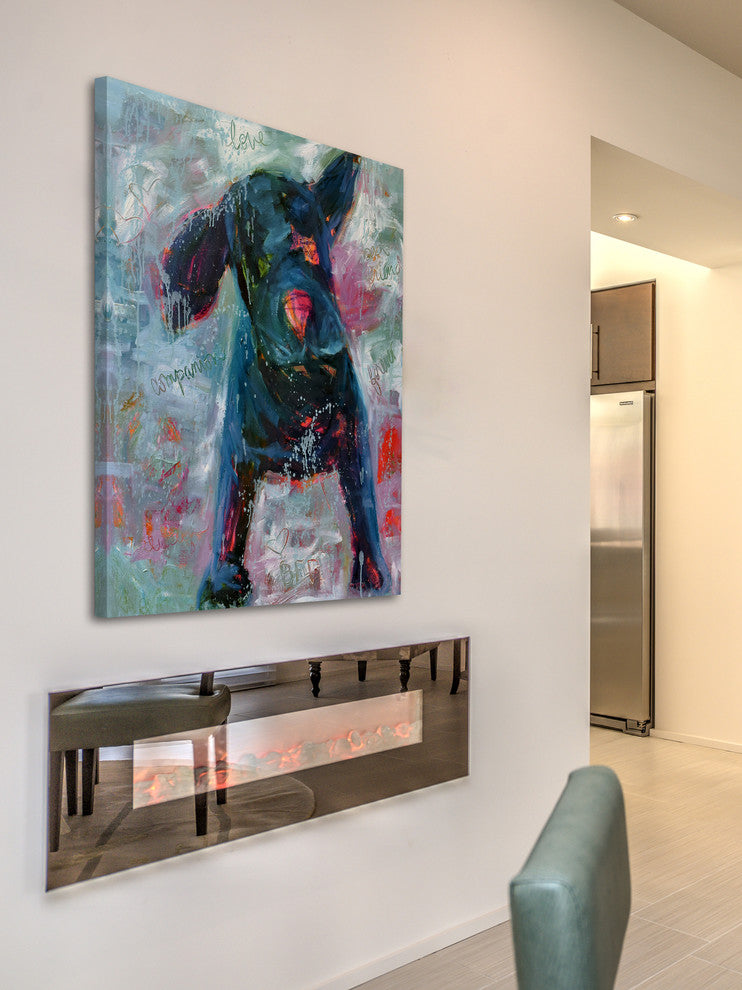 "Funky Pup" Painting Print on Wrapped Canvas, 30"x45"