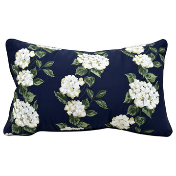 Navy Hydrangea Lumbar Indoor/Outdoor Throw Pillow