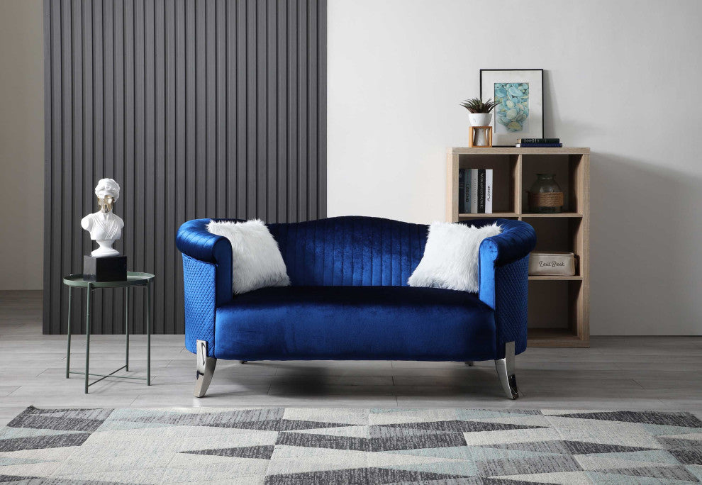 Vine 73 in. W Round Arm Velvet Straight Sofa, Blue