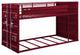 Benzara BM261753 Twin Over Twin Bunk Bed With Metal Frame and Cargo Theme, Red