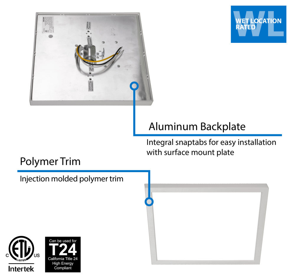 DSE9 9" Edge-Lit LED Surface Mount Downlight, Square, 3000k