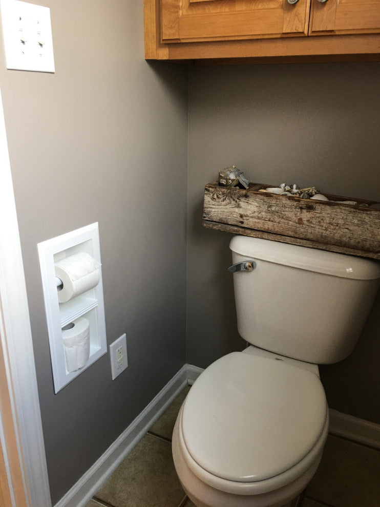 Bayshore Recessed Solid Wood Double Toilet Paper Holder 7 x 14.5, White Enamel