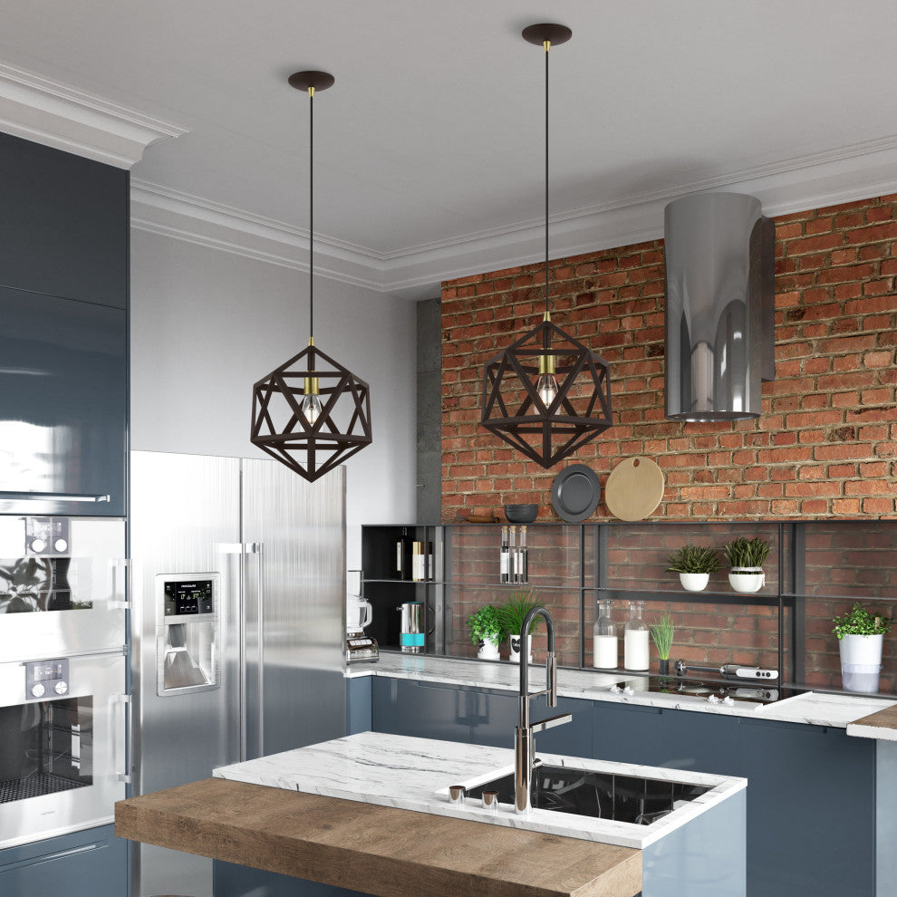 Ashland 1 Light Bronze With Antique Brass Accents Pendant