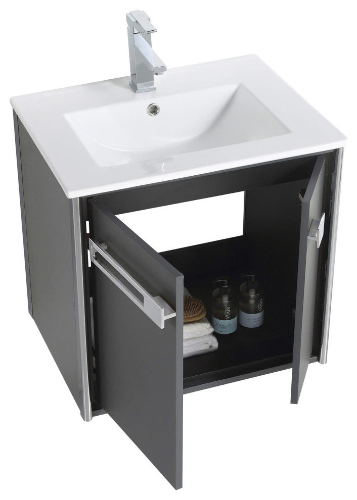 Oakville Wall Mount Bathroom Vanity, Onix Grey, 24", Chrome Hardware