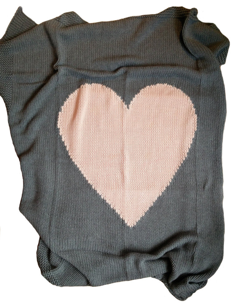 Baby Love, Baby Blanket by Pink Lemonade, 100% Cotton Knitted, Gray/Baby Pink
