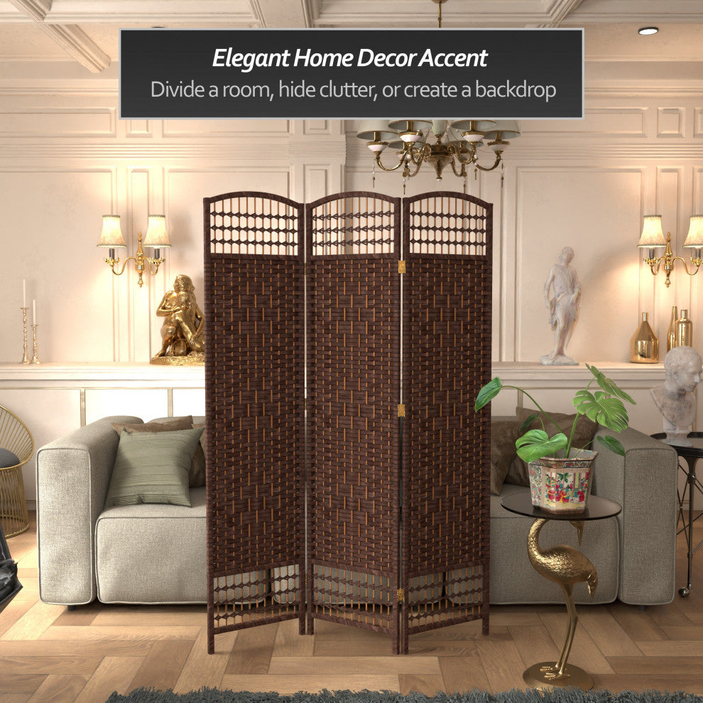 5 1/2' Tall Fiber Weave Room Divider, DarkMocha, 5 Panel