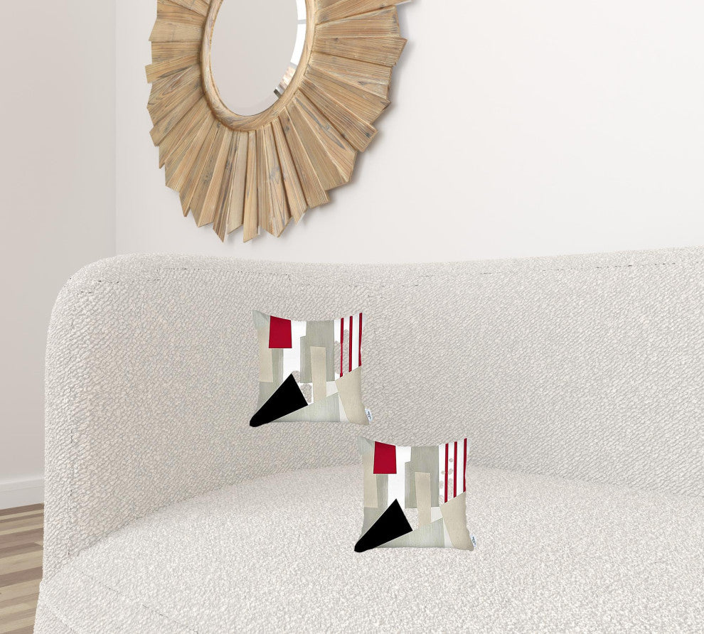 Set of 2 Red and Ivory Printed Pillow Covers