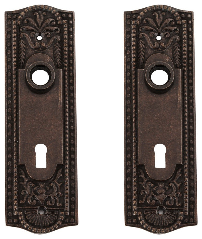 Door Back Plate Antique Brass Beaded With Keyhole 7 1/4" H 2 Pack