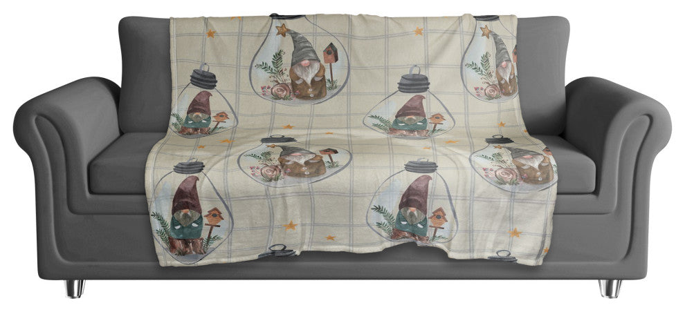 Cream and Gray Check Gnome Globe Pattern 50x60 Coral Fleece Blanket