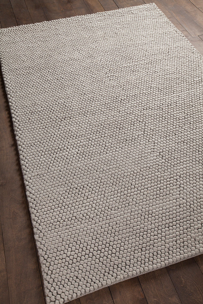 Quina Handwoven Contemporary Shag Rug, Silver, Rectangular 5'x7'6