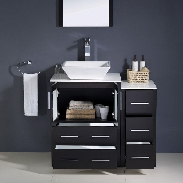Fresca Torino 36" Espresso Modern Bathroom Vanity, Side Cabinet, Vessel Sink