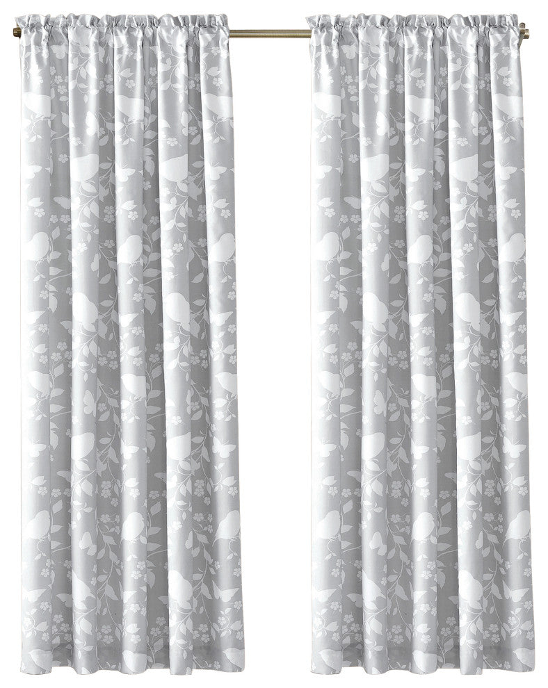 Birdsong 2-Piece Curtain Set, Gray, 60"x84"