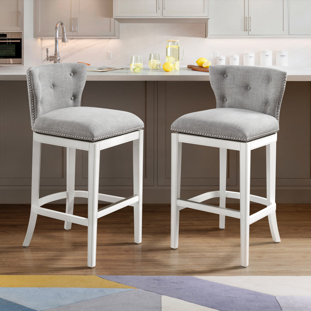 Miranda Swivel Bar Stool, White, 2, Bar Height