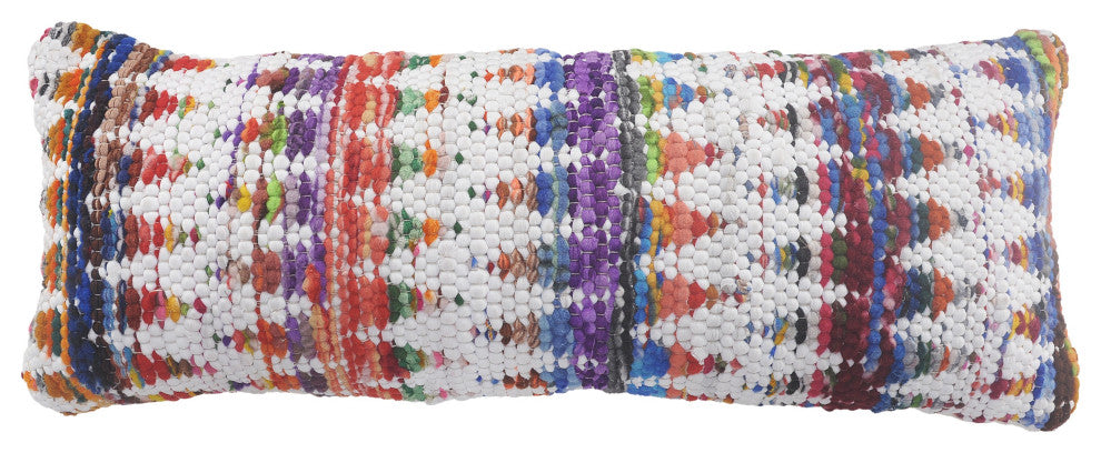 Ox Bay Handwoven White/Multi Geometric Cotton Blend Pillow Cover, 14"x36"