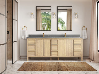 Elizabeth Oak 84" Double Sink Vanity, White 2" Piatra Gray