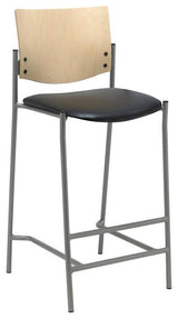 KFI Evolve Series-Barstool - Silver Frame - Black vinyl - Natural Wood Back
