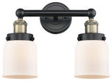 Edison Small Bell-2 Lt 16"Bath Vanity Lt-Black Antique Brass -Matte White Shade