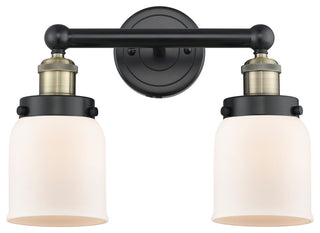 Edison Small Bell-2 Lt 16"Bath Vanity Lt-Black Antique Brass -Matte White Shade