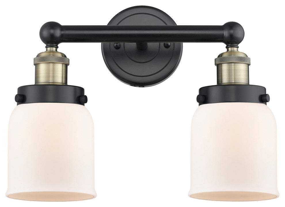Edison Small Bell-2 Lt 16"Bath Vanity Lt-Black Antique Brass -Matte White Shade