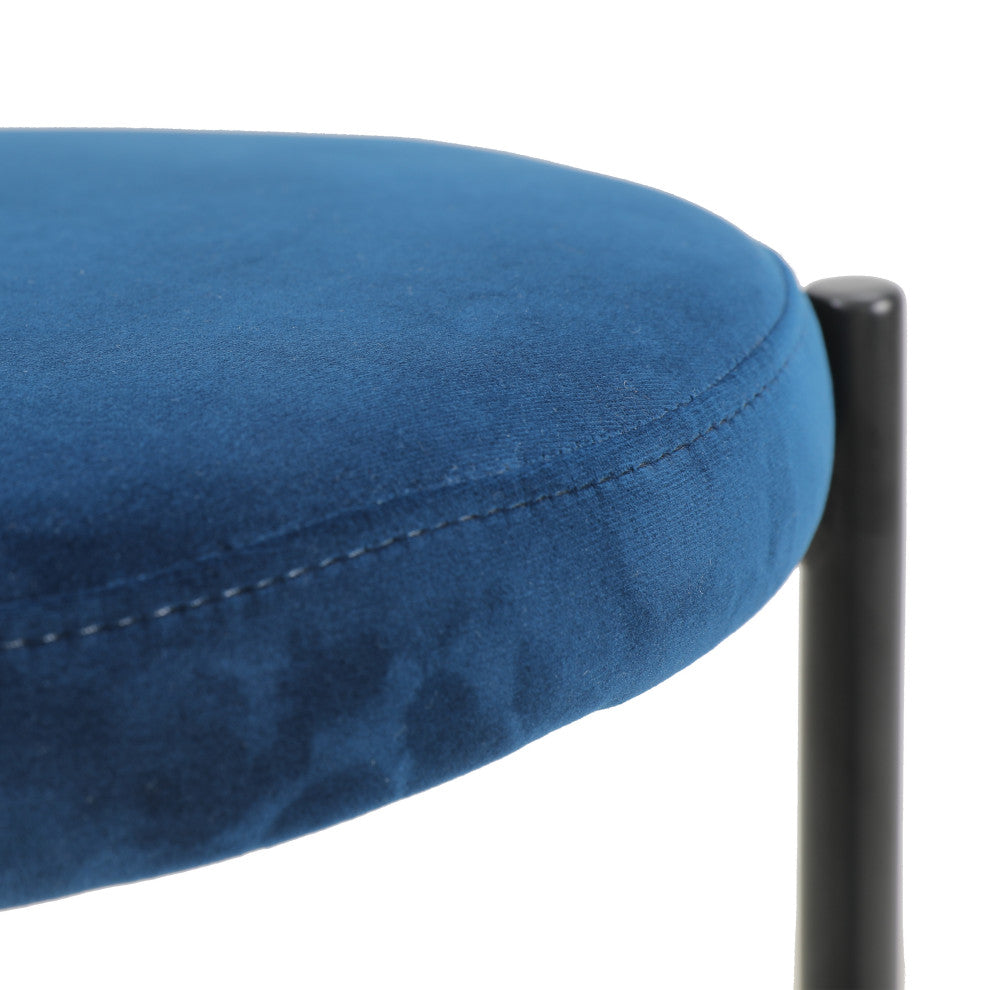 LeisureMod Euston Wicker Bar Stool With Black Steel Frame and Footrest, Navy Blue