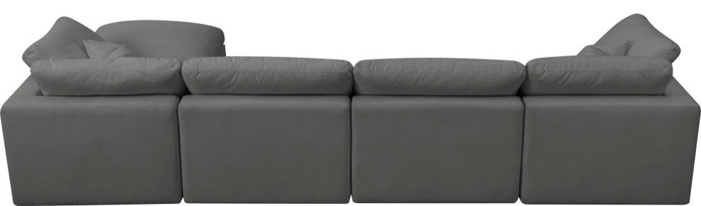 Plush Velvet / Down Standard Comfort L-Shaped Modular Sectional, Gray, 5-Piece: 2 Armless Chair, 2 Corner Chair, 1 Ottoman