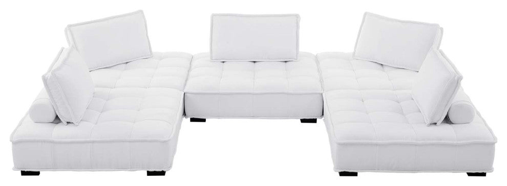 Modular Deep Tufted Sectional Sofa Set, White, Fabric, Modern, Cafe Hospitality