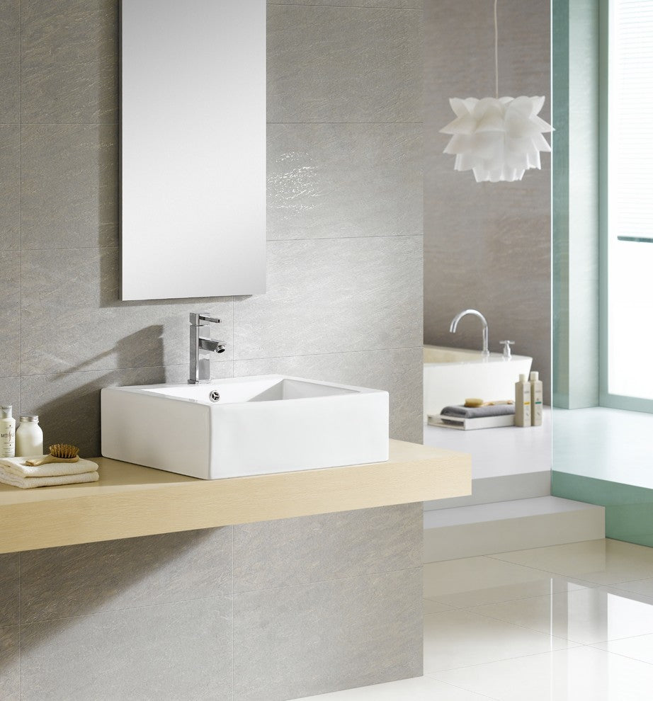 Fine Fixtures White Vitreous China Square Modern Vessel Sink