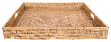Artifacts Rattan™ Square Ottoman Tray with Cutout Handles, Honey Brown, 24"x24"