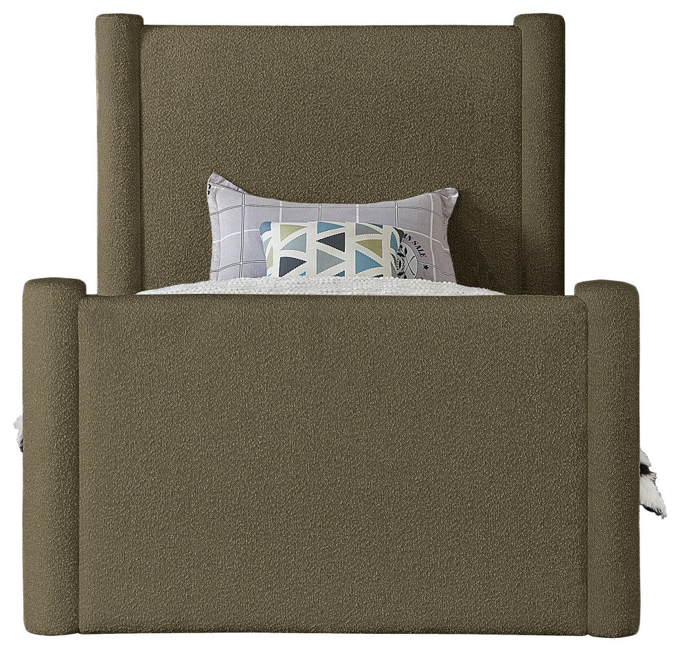 Elias Upholstered Bed, Green, Twin, Boucle Fabric