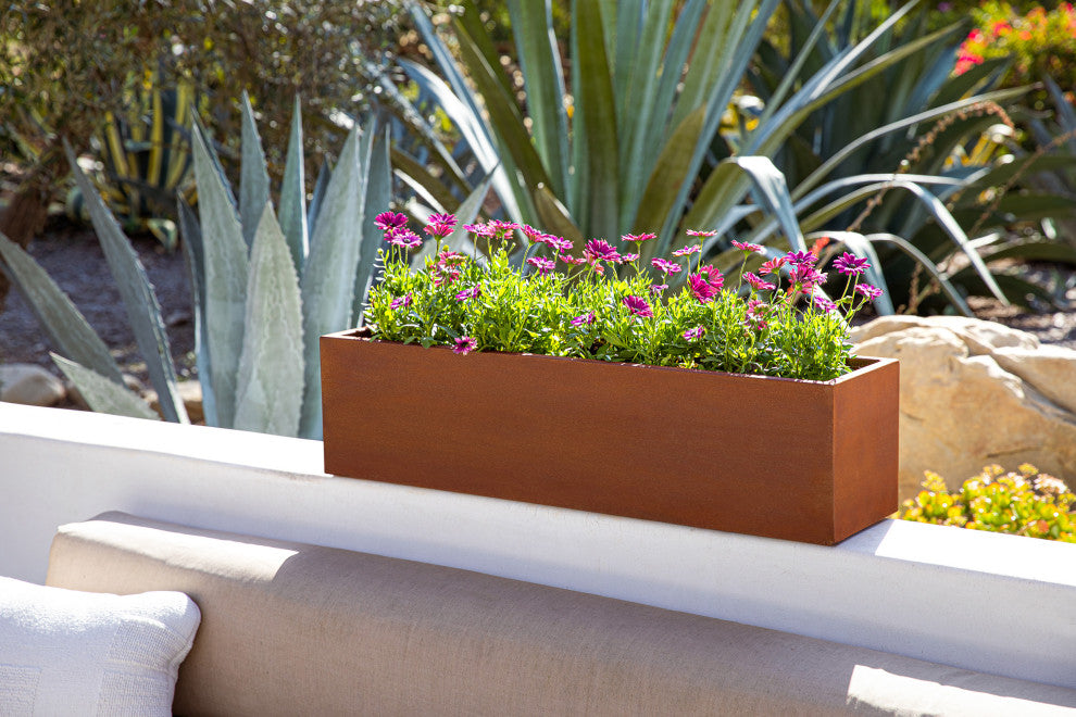 Metallic Series Corten Steel Window Box Planter, 36"