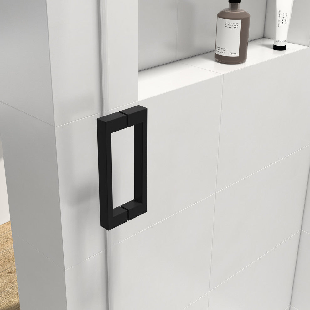72 in. W x 76 in. H Single Sliding Frameless Shower Door With Buffer, Matte Black