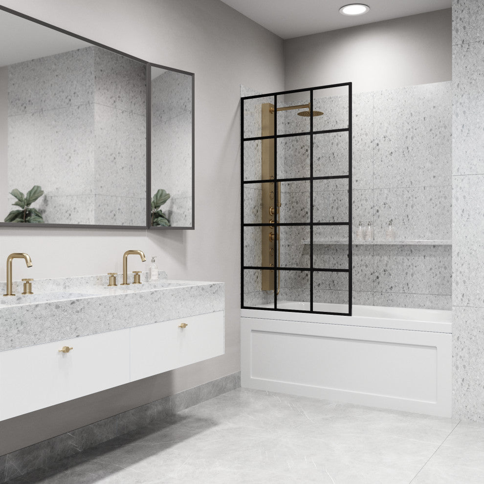 VIGO Mosaic Framed Fixed, Matte Black, Tub Screen, 34" W X 62" H, Clear Glass