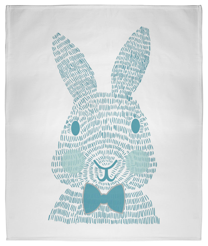 60 x 80 in Monochrome Easter Bunny Throw Blanket, Explorer Blue