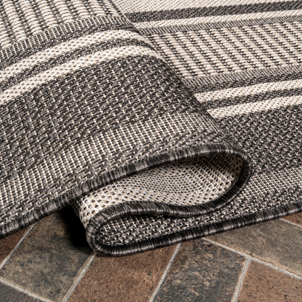 Haynes Modern Double Stripe Indoor/Outdoor Area Rug, Black/Cream, 4x6