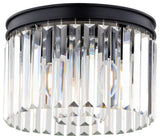 Allerton 3-Light Matte Black Modern Drum Flush Mount Fixture Crystal Prism Shade