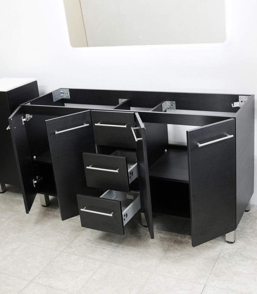 Windbay 60" Free Standing Double Vanity, Black, White Quartz Under Mount Counter
