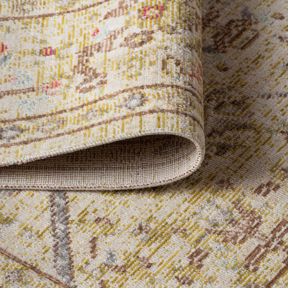 Alba Modern Faded Peshawar Area Rug, Ivory, 2 X 8